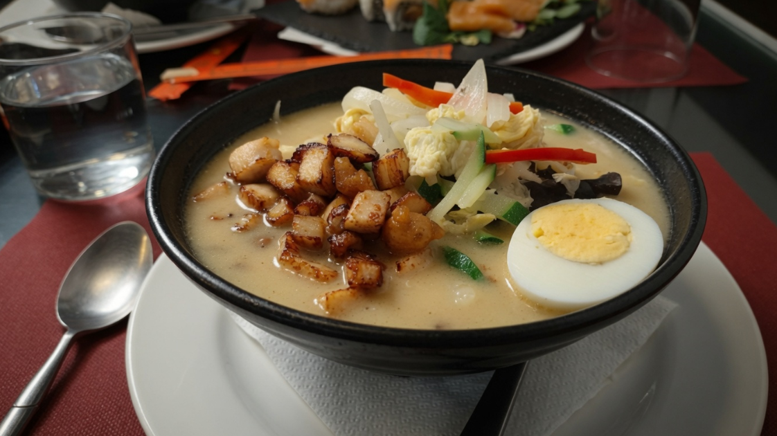 Sopa china con ternera, verduras y huevo
